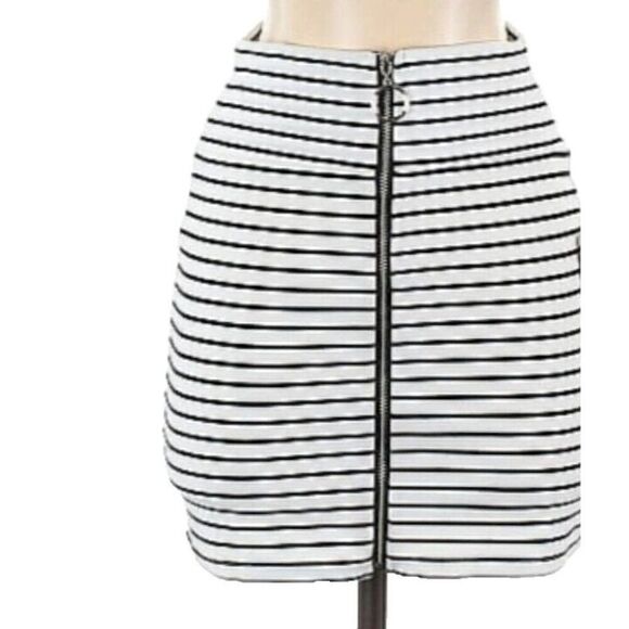 Popular Basics Large Pull Up Striped Black White Pencil Skirt Full Zip Up L - Picture 1 of 12